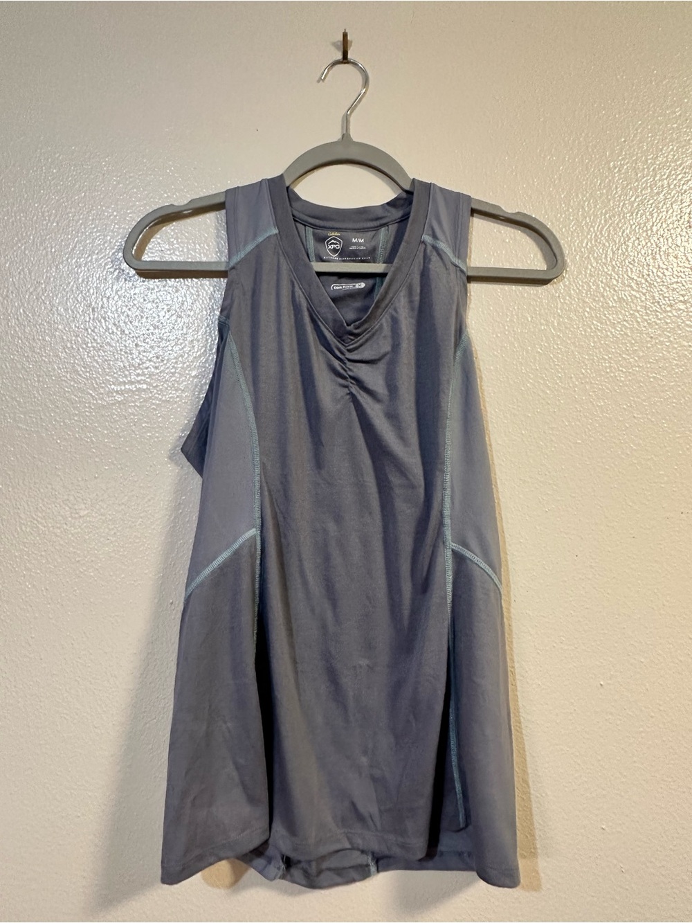Gray Athletic Tank with Light Blue Stitching